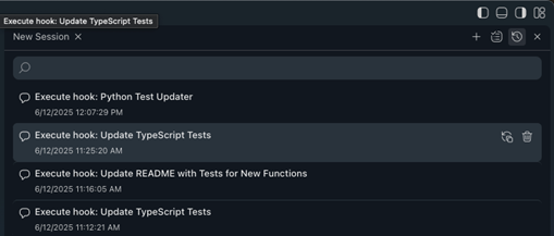 list of hook executions to update tests, README, tests, and tests