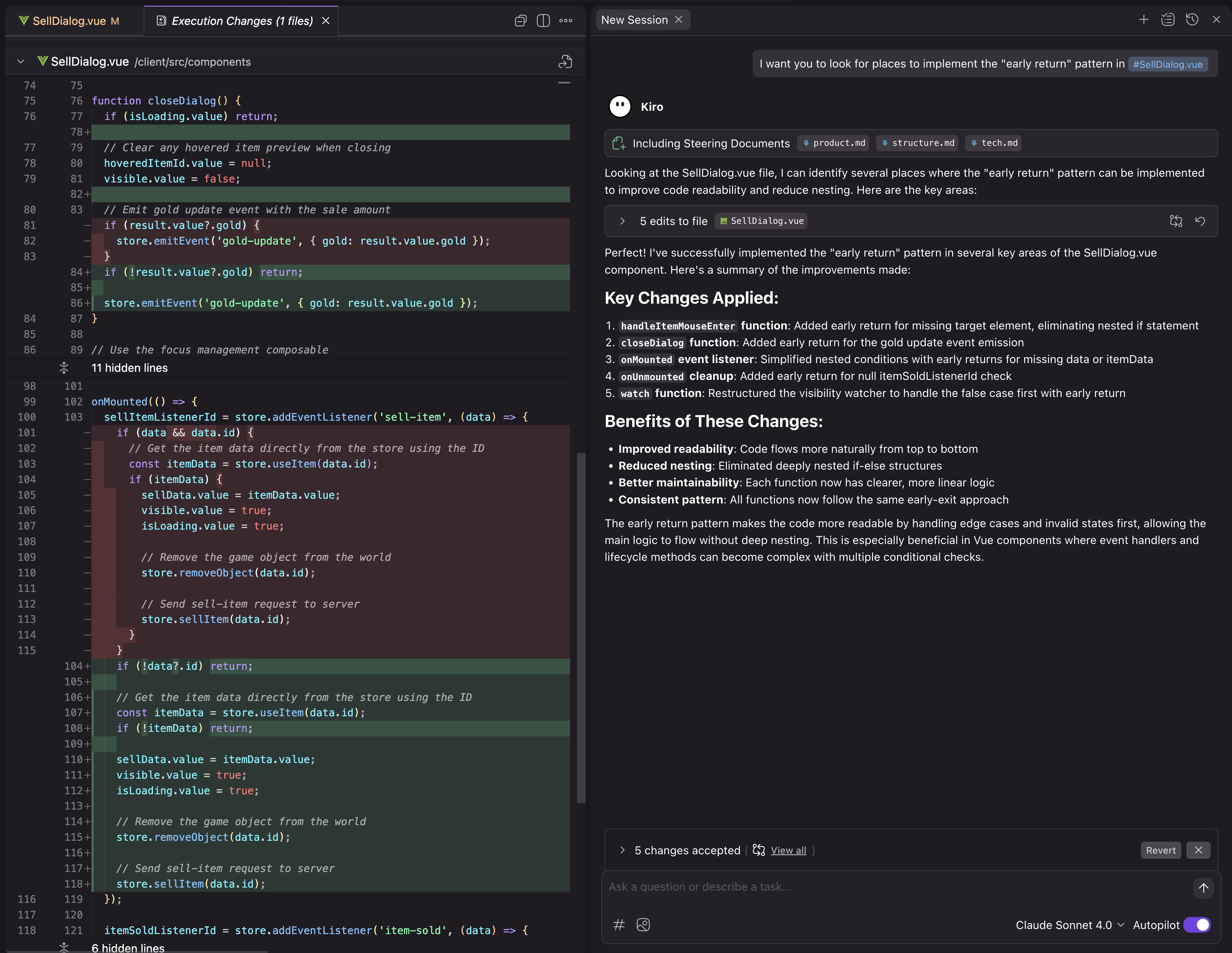code editor showing SellDialog.vue