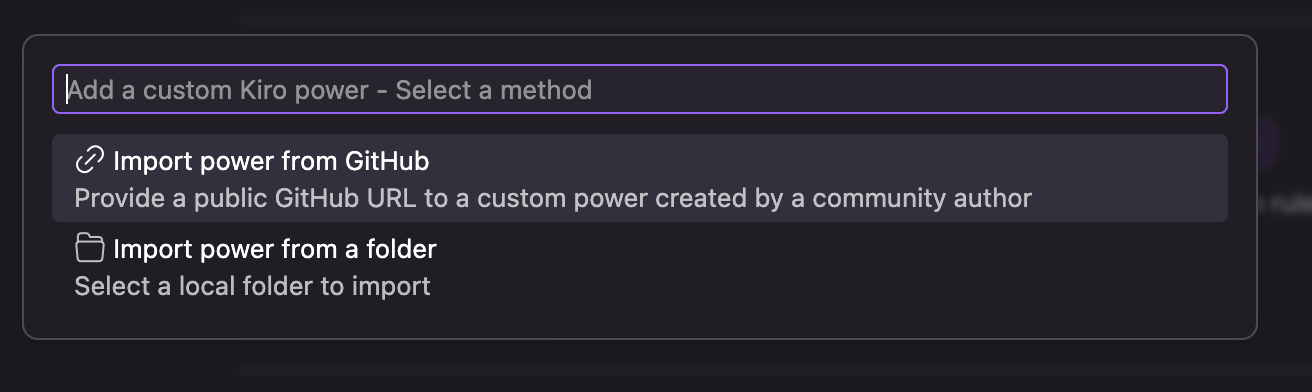 dialogue showing import a power from GitHub or a folder