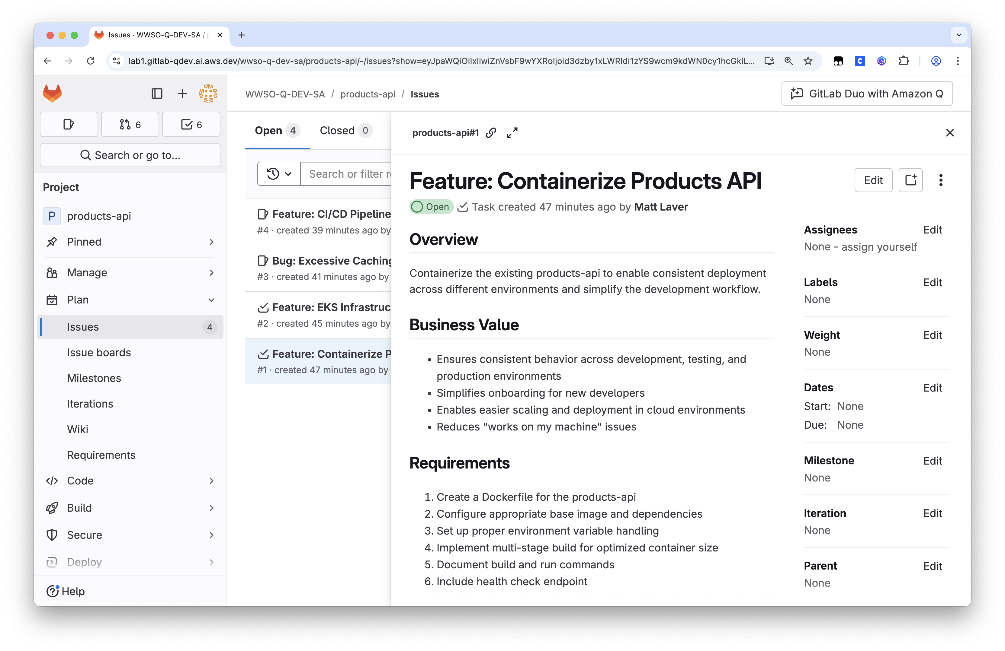 Screen shot of Feature: Containerise Products API
